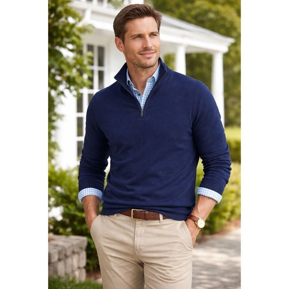Jos. A. Bank 1905 Mens Blue 1/4 Zip Tailored Fit Cotton Blend Sweatshirt Large